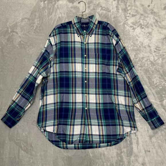 Ralph Lauren Blaire Shirt Mens Large Blue Green Plaid Button Up Long Sleeve - Picture 1 of 10